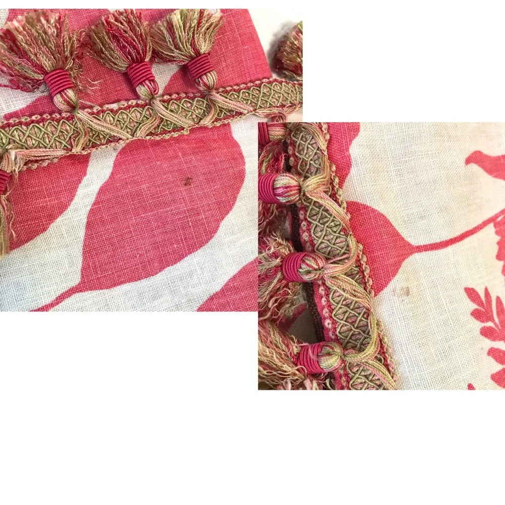 Set of 4 Large Botanical Tassel Accent Pillow Covers Coastal Decor 24” x 24”